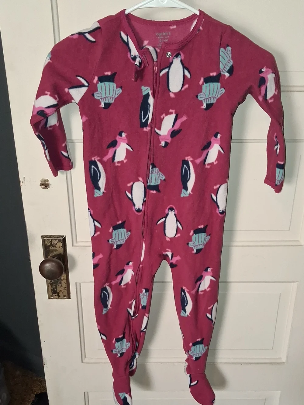 Carter's Raspberry Penguin Fleece Footed One-Piece